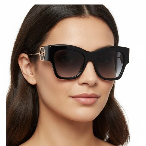 Philipp Plein Womens Cat Eye Black Black Smoke Fashion Designer Eyewear